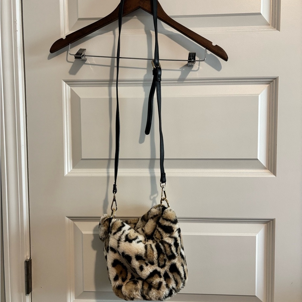 Topshop Animal Print Faux Fur Crossbody Bag
